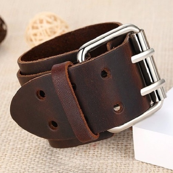 Accessories Brown Leather Buckle Cuff Bracelet Wristband Men Poshmark